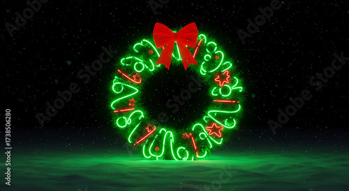  Festive Glowing Wreath: a captivating illustration of a festive Christmas wreath aglow against a starry background. A symbol of holiday cheer, a luminous beacon.