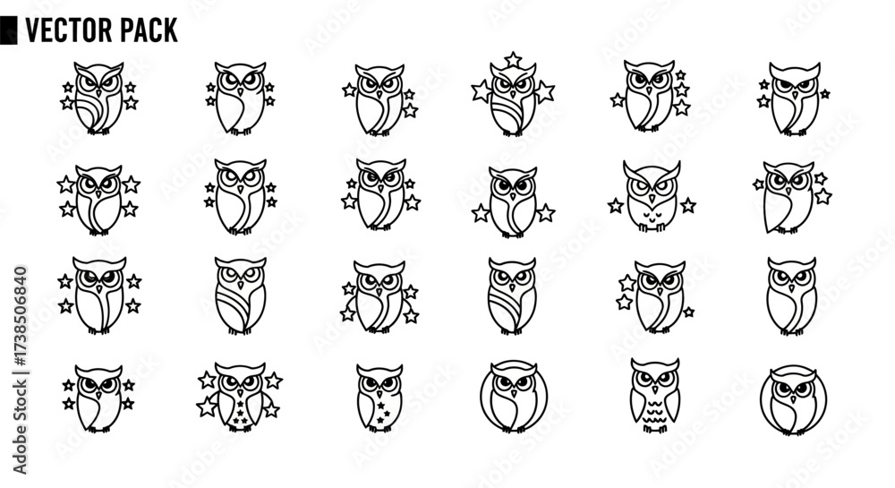 Fototapeta premium Vector pack of minimalist owl illustrations perfect for branding and decoration projects
