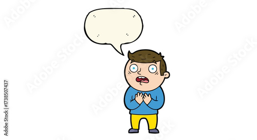 Cartoon illustration of a worried man with a speech bubble expressing fear and anxiety