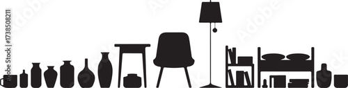 Collection of Furnishings Chairs, Tables, Lamps and More in Silhouette Style