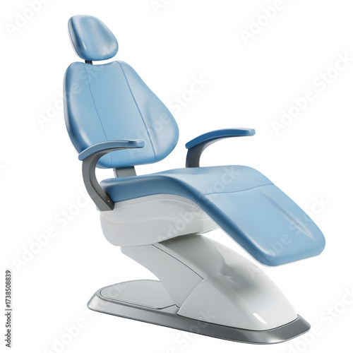 3d modern blue and white dental examination chair in transparent background png and white background jpg