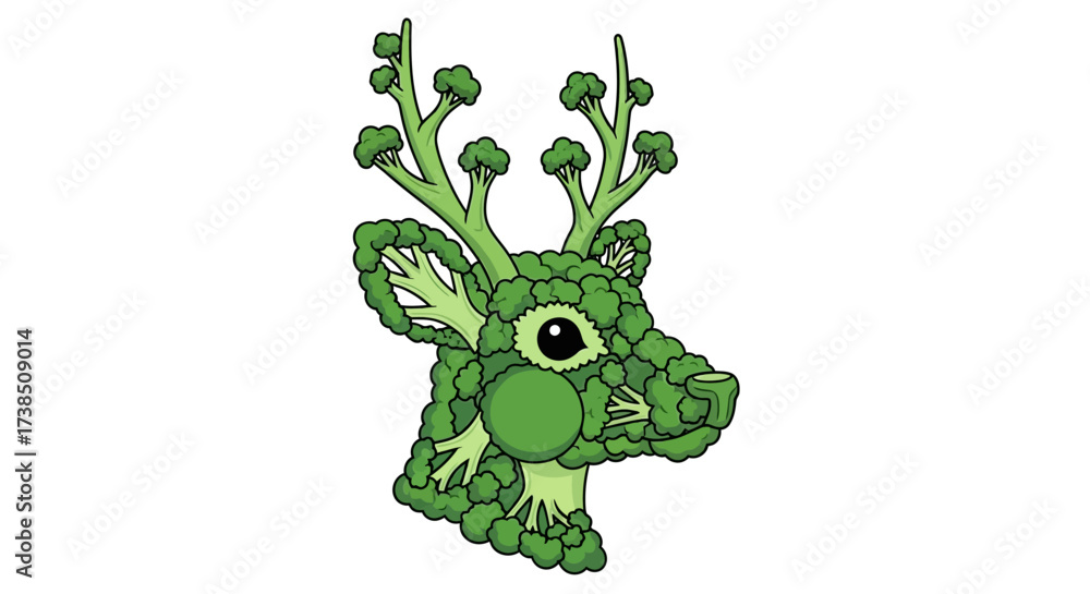 Fototapeta premium Unique Broccoli Deer Head Illustration with Antlers for Healthy Lifestyle Concepts