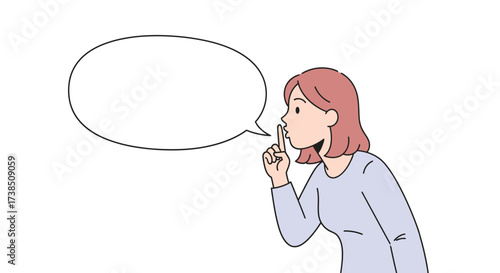Illustration of a woman asking for silence with a speech bubble for custom messages