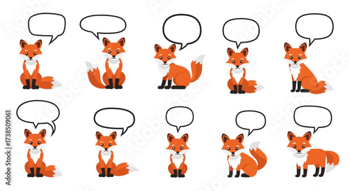 Cute cartoon foxes with speech bubbles offering versatile design possibilities for creatives