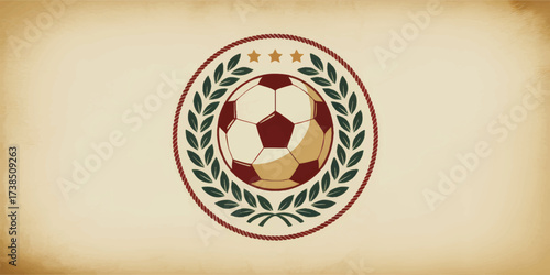 Vintage Soccer Emblem Vector with Laurel Wreath and Stars on Retro Grunge Background for Sports Club Logos and Posters