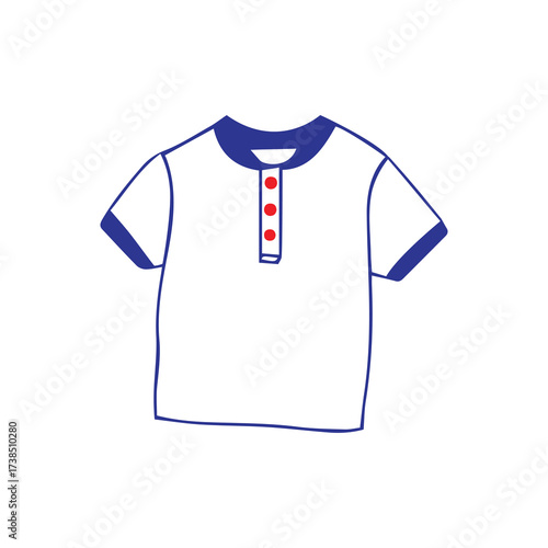 White t shirt with blue collar and red button design representing trendy casual fashion illustration