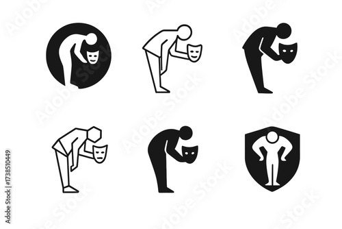 Theater Logo Variations. Theater Festivals and Events. Set Logo of Theater Festivals and Events: Performer Bowing Icon. harmonious logo variations of the same