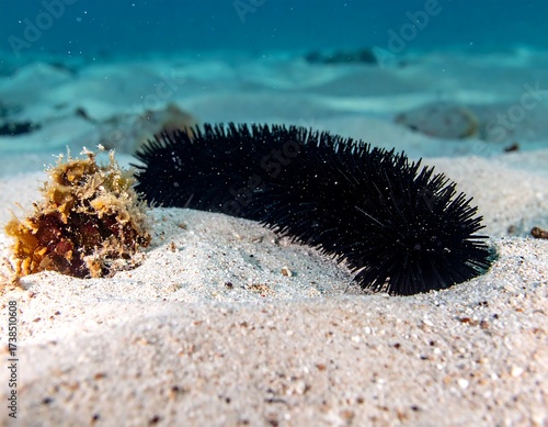 Black Sea Cucumber on Sandy Bottom.