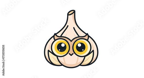 Whimsical Garlic Character Design with Adorable Owl-like Features for Food Illustrations