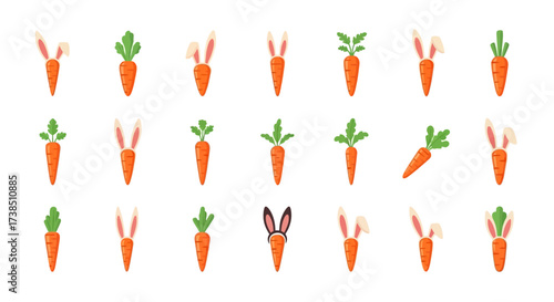 Creative Easter Carrot Collection with Bunny Ears for Holiday Celebration and Decoration