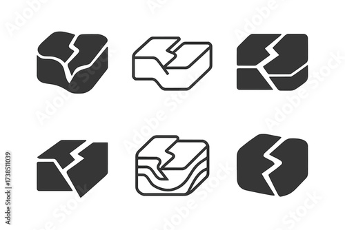 Geology Logo Variations. Tectonic plate. Set Logo of Geology: fault line icon. harmonious logo variations of the same emblematic concept, each with different