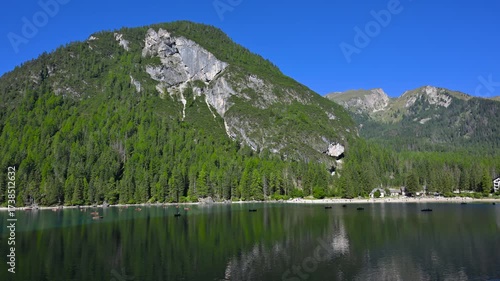 Beautiful panorama of Bries lake in Dolomites, Italy