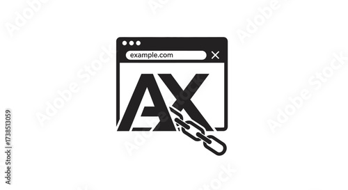 Broken Link Icon with Browser Window Showing Example Domain for Website Problem Illustration