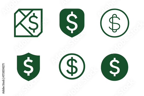 Diverse Financial Logos. Financial planning. Set Logo of Financial planning: dollar sign. harmonious logo variations of the same emblematic concept, each with
