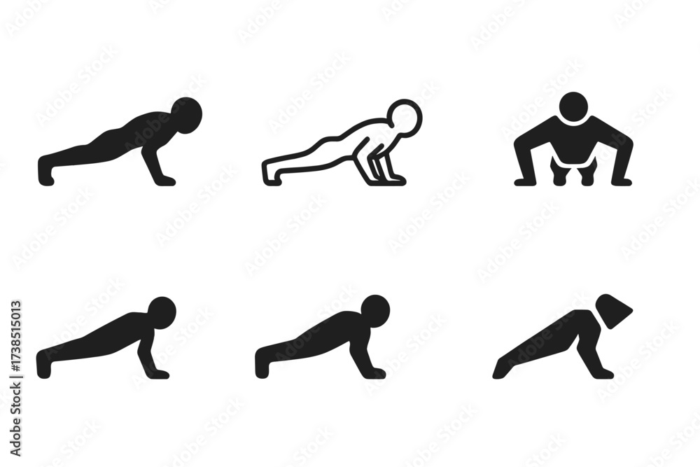 Fototapeta premium Toning Muscles Logos. Toning muscles. Set Logo of toning muscles: push-up silhouette. harmonious logo variations of the same emblematic concept, each with