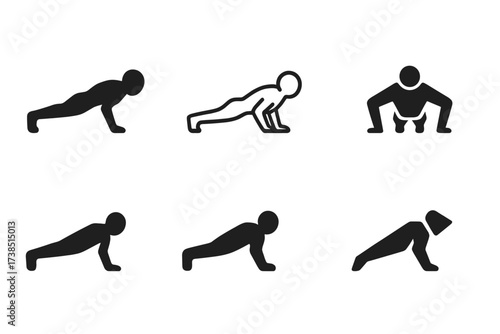 Toning Muscles Logos. Toning muscles. Set Logo of toning muscles: push-up silhouette. harmonious logo variations of the same emblematic concept, each with