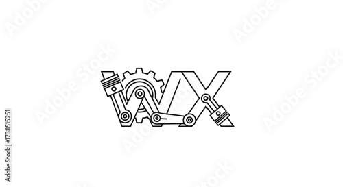 Mechanical WAX Lettering Logo Design with Pistons and Gears Isolated on White