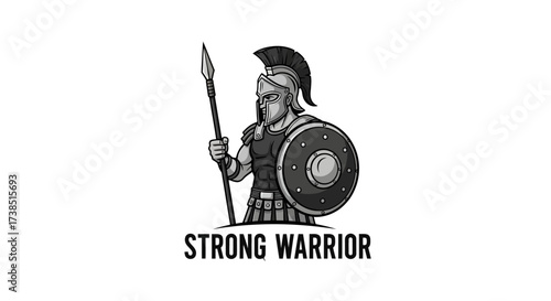 Illustrative depiction of a formidable spartan warrior ready for battle with a spear and shield