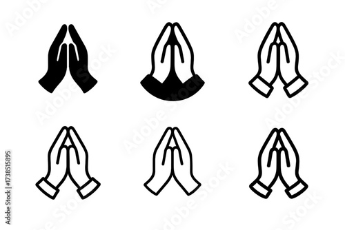 Prayer Hands Logo Variations. religious rituals. Set Logo of religious rituals: prayer hands. harmonious logo variations of the same emblematic concept, each