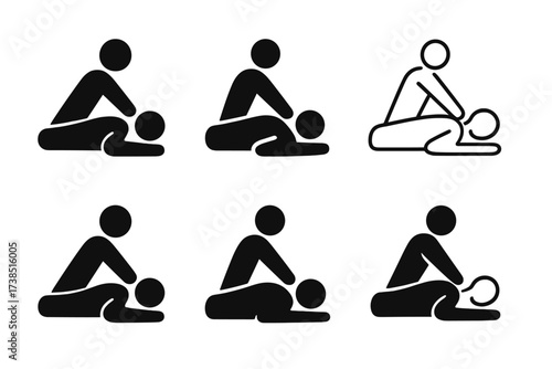 Massage Therapy Logos. A person receiving a massage or physiotherapy treatment for muscle recovery. Set Logo of massage or physiotherapy: massage therapist