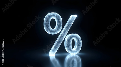 A glowing ice-like percentage symbol against a dark background, radiating a cool, modern aesthetic.