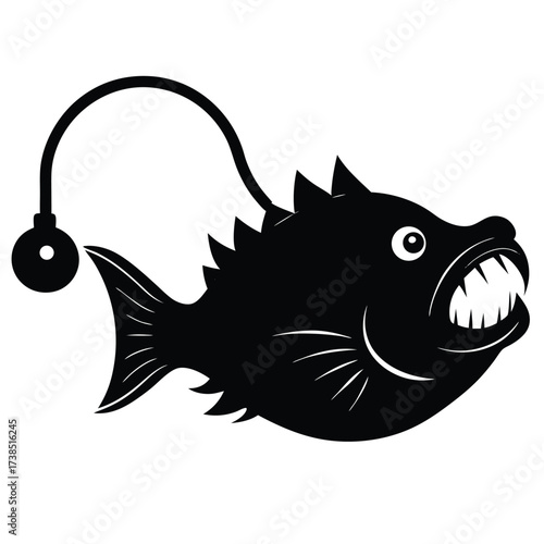 flat color anglerfish with glowing lure on white background
