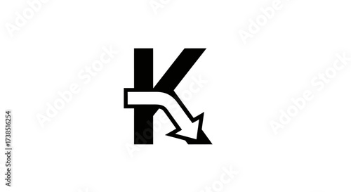 Letter K with Arrow Symbolizing Direction Change or Financial Downturn Concept Design