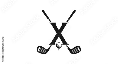 Minimalist golf logo featuring crossed clubs and a golf ball with a letter x center