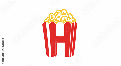 Creative popcorn logo with a stylized 'H' shape evoking movie night snack fun