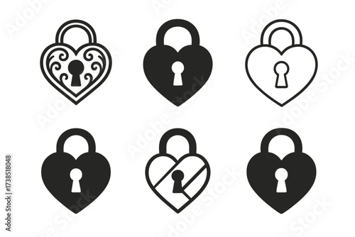 Fairy Tale Heart Logos. Fairy-Tale Romance. Set Logo of Fairy-Tale Romance: Heart-Shaped Lock. harmonious logo variations of the same emblematic concept, each