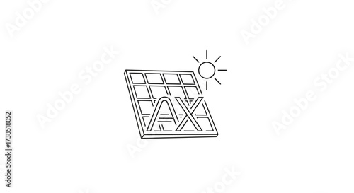 Minimalist Line Art of Solar Panel with Sun Symbolizing Clean Renewable Energy Solution