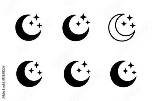 Cosmic Logo Variations. Nebulae and stars. Set Logo of Space cosmos: crescent moon with stars. harmonious logo variations of the same emblematic concept, each
