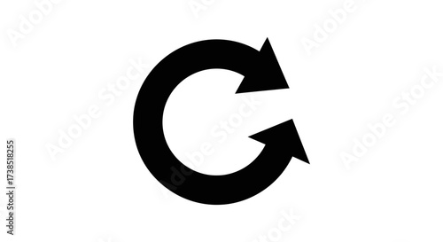 Sleek black refresh icon conveys a message of iteration and continuous renewal concept