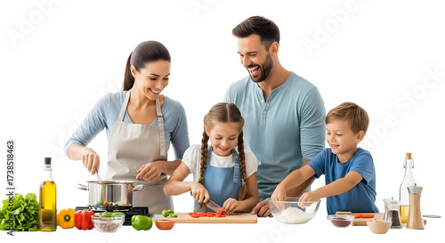 Happy family cooking healthy food together in the kitchen