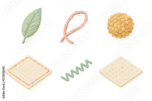Delicate Embroidery Icons. Isometric vector illustration set Delicate Stitch Patterns: satin stitch leaf, chain stitch loop,
