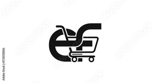 Creative e-commerce logo design featuring a shopping cart and the letter e in minimalist style