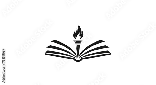 Symbolic representation of knowledge acquisition with torch and open book icon concept