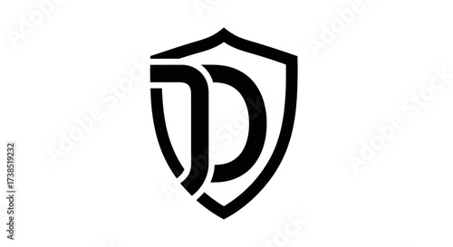 Elegant shield logo with intertwined double D initials for brand identity and security
