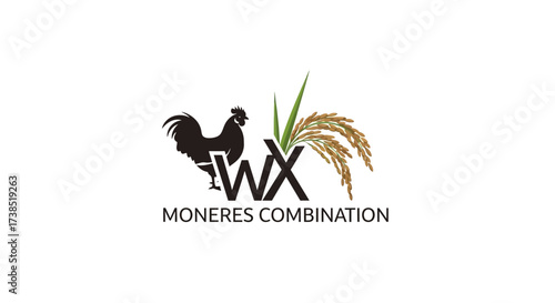 Elegant logo featuring a rooster, text 'WX MONERES COMBINATION' and rice stalk graphic symbol