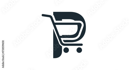Minimalist and Creative P Letter Shopping Cart Logo Design for Online Store