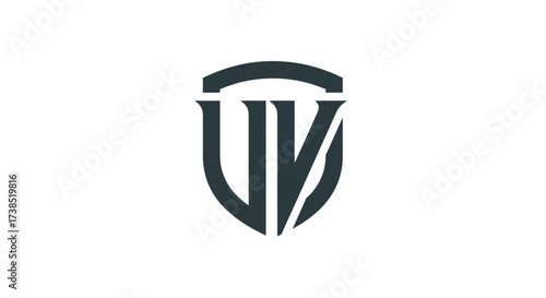 Elegant shield logo with stylized letters UV initial vector monogram emblem badge