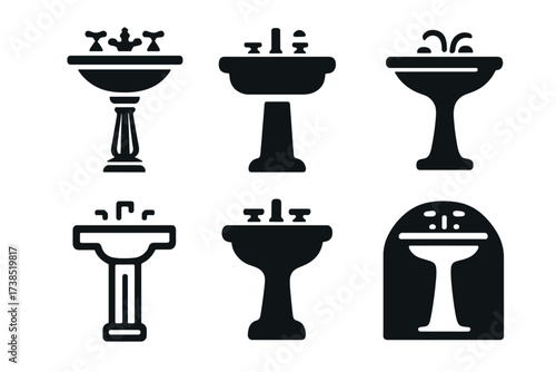 Vintage Sink Logo Variations. Sink. Set Logo of sink: vintage bathroom sink. harmonious logo variations of the same emblematic concept, each with different