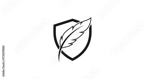 Elegant feather and shield logo design conveying protection, heritage and literary themes