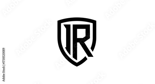 Elegant shield logo design featuring intertwined letters I and R for brand identity design