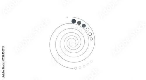 Elegant loading spiral animation graphic design with progressing dots in grayscale