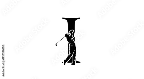 Letter I golf logo showcasing silhouette golfer swinging club in elegant design