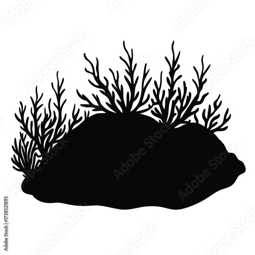 flat color underwater moss on rocks on white background