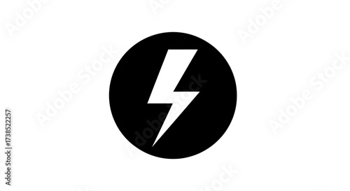 Striking Lightning Bolt Icon within a Bold Black Circle for Modern Designs
