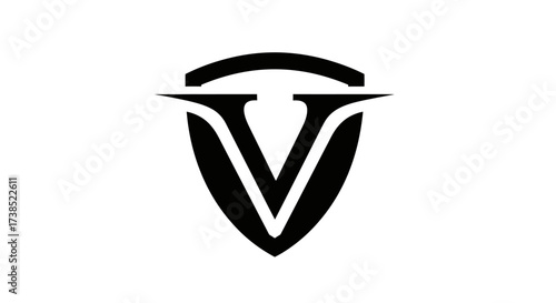 Elegant black and white logo featuring the letter V inside a shield shape vector