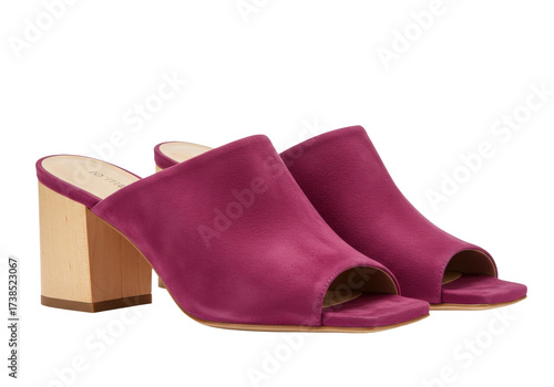 Wallpaper Mural Elegant magenta suede peep-toe mules isolated, stylish women s footwear with wooden block heels for fashion and summer wear Torontodigital.ca